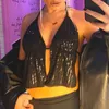 Sexy Cekiny Backless Bandaż Halter Crop Top Kobiety Clubwear Black Cami Top Lato Chest Wrap Bodycon Mini Kamizelka Y2K Streetwear G220414