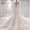 2022 Luxuriöse Meerjungfrau Brautkleider Sexy Backless V-ausschnitt Brautkleider Weg Von Der Schulter Arabisch Dubai Robe de soriee BC0221