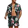 Conjuntos de treino dos homens verão havaí impressão conjuntos de camisa de manga curta shorts duas peças conjunto de roupas casual palmeira floral praia terno