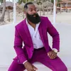 Fushcia Designer Mäns kostym Inklädda Lapel Blazers Bröllop Man Tuxedos Slim Fit Beach Groom Wear 2 Pieces Set Prom Jackor och Byxor