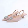Frühlings-Damen-elegante Schuhe, spitz, flach, nackt, rosafarbene Diamant-Schuhe, niedrige Absätze, schwarze Riemchenschuhe, Damen-Sandalen