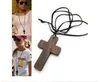 Collier Croix Vintage Bijoux En Bois Pendentif Simple Croix En Bois Et Corde En Cuir Charme De Mariage Femmes Collier Chandail Chaîne