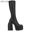 Boot 2022 Brand New Female Block Heel Zipper Platform Mid Calf Boots Fashion Design Party Dress Solid Round Nose Shoes for Women 220325