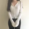 Kadın Sweaters Kadınlar Koreli Zarif İnce Uzun Kollu Jumperlar O yaka Tek Kesin Krop Hırka Sonbahar 2022 Moda All Maç