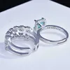 Anéis de casamento Luxury 2pcs onda de moda dupla anel Full Pave Full Shiny Small Zircon Square Paraiba Pedra de joias incomuns presentes