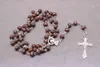 Pendant Necklaces 6 7mm Red Maple Wood Perfume Bead Rosary Religious Necklace With FATIMA And The Five Mysteries Connector