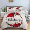 Red Rose King Queen Duvet Cover Romantic Flower Bedding Set Valentine's Day Gift Quilt Couples Floral Soft Comforter