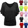 Kadın T-Shirt Gömlek Kadın Harajuku Tops Artı Boyut Katı V-Yok Batwing Sleeve Fold Bear Loose Top 5xl Tees Drop ## 5women's Phyl22