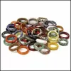 Pierścienie opaski biżuteria 4-6 mm unisex naturalny pierścień mineralny mticolor czarny zielony czerwony agat klejnot klejnot kamienny palec palec dhgro