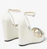 Summer-ready style Bing Sandals Shoes Women Wedges Heels Latte Nappa Leather Crystal-embellished Toe Straps Party Wedding Comfort Walking