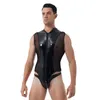 Intimo modellante per uomo Uomo Pelle verniciata metallizzata lucida Clubwear Maglia trasparente Splice Lingerie Body Doppia cerniera Taglio alto Perizoma Body Body