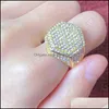 Cluster Rings Jewelry Hip Hop Cube Hexagon Ring Copper Gold Sier Color Plated Iced Out Micro Pave Cubic Zircon For Men Women 260 J2 Drop Del