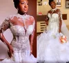 2022 Plus size Arabische aso ebi luxueuze kristallen kristallen trouwjurk pure nek organza lagen bruidsjurken jurken zj662