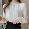 Uzun Kollu Stand Yakası Şifon Bluz Gömlek Kadın Blusas Mujer de Moda Giyim Kadın Tops Blusa E127 220407