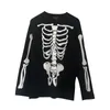 Camiseta de mujer High Street Hip Hop Oversize moda esqueleto estampado oscuro Retro manga larga cuello redondo sudadera Mujer