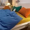 Bedding set Cross border wholesale washed cotton pure color mix bedsheet bedding cover dormitory bed bedclothes 4 sets household