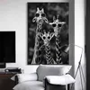 Funny Giraffe Family with Sunglasses Canvas Posters and Prints Black and White Animals Paintings on The Wall Art Picture Cuadros