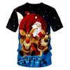 Mens Natal Lua Padrão Camiseta 3D Impresso Adorável Papai Noel e Elk Roupas Homem Casual O Pescoço Tshirt 220623