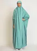 Ethnic Clothing Muslim Women Jilbab One-piece Prayer Dress Hooded Abaya Smocking Sleeve Islamic Dubai Saudi Black Robe Turkish Modesty
