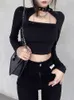 Heyoungirl Cut Out Black Harajuku Crop T-shirt Gothic Casual Basic Vrouwen Tshirt Tops Lange Mouw Tee Dames Cool Streetwear 220328