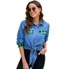 Chemisiers pour femmes Chemises Mode Femmes Chemise en jean à manches longues Casual Lace Up Élégant Revers Cou OL Asymétrique Tops Printemps Blusas Femininas