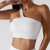 Sexy One Shoulder Yoga Bras Women Sports Top Crop Athletic Vest Push Up Underwear Bra wear Wire Free Gym Shirts 220510