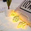 Solar Jul Light Iron Tree Ornament Rose Gold Metal Leaf String Light Party Decoration Lights