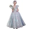 2023 Luxury Blue Bling Sequin Girls Pageant Dresses Fluffy Off the Shoulder Ruched Ball Gown Flower Girl Dresses Ball Gowns Party Dresses