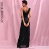 LOVE&LEMONADE Sexy Black Deep V-Neck Whit Split Sequins Party Maxi Dress LM81849 220507