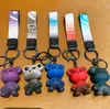 5 Colors Dazzling Color Starry Sky Bear Keychain Camouflage Pattern Bag Keychains Woman Men Car Happy Bear Keyring