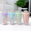 tumblers double-layer plastic cup with straw water cup girl home office breakfast milk juice cups 500ml