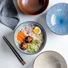 Bol de nouilles en céramique de 8 pouces japonais Ramen Bowl Stripe Design Grand bol à soupe Restaurant Ménage Rétro Vaisselle 220408