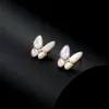 Koreanische Mikro-Set-Muschel mit 18 Karat Gold Schmetterling Ohrringe Mode Frauen High-End S925 Silbernadelohrringe Juwelierzubehör Geschenk