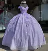 Princess Lilac Quinceanera Dresses 2022 Off Shoulder Appliques Lace Sweet 15 Party Sparkly Birthday Gowns Custom Made