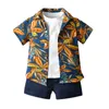 의류 세트 아기 소년 옷 0-5 세 여름 짧은 슬리브 반바지 정장 인쇄 셔츠 캐주얼 2 피스 정장