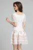 Women's Runway Dress Square Neckline Short Sleeves Embroidery Hollow Out Fashion A Line Vestidos245q