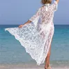 Kvinnors badkläder Long Cardigan Beach Wear Cover Up Women White Kaftan Dress Tunic Summer Lace Pareo Bikini Cover-up Sexig Bathing Robewomen's