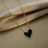 Chains European And American Sexy Black Peach Heart Pendant Gold Stainless Steel Necklace Girl's Accessories For WomanChains