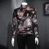 Men's T-Shirts Fashion Brand Clothing Turtleneck Men's T Shirt Floral Print Long Sleeve Fitness Casual For Male Club Outfits T-shirt M-5