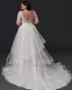 Eddy K Plus Size A Line Wedding Dress Sheer Jewel Neck Long Sleeve Lace Appliqued Bridal Gown Tiered Ruffles Robe de Mariee