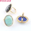 Natural Stone Quartz Ring Facted Egg-Shape CZ Zircon Rhinestone Rings Open Adjustable Jewelry Gift BO928