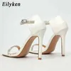 Sandały Eiluken Kobiety Moda Rhinestone Klamra Cienkie Wysokie Obcasy Sandały Summer Peep Toe Damskie Buty Sexy Gladiator Sandalia 220318