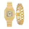 for Bling Miami Cuban Chain Bracelet Iced Out Men Hip Hop Luxury Gold Watch Women Reloj9U06