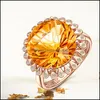 Pierścienie ślubne Biżuteria Regulowana dla kobiet żółty kamień kryształowy różowy złoto kolor słonecznikowy prezent biżuterii dh3xm