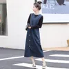 Spring Summer Denim Dresses Women V-Neck Casual Long Jeans Korean Style Elegant Midi-calf Vestidos 220504