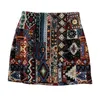 Fashion Indie Folk Embroidery A-Line Mini Skirts Chic Geometric Parttern Tweed Vintage Skirt Female 220317