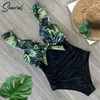 Sexy plissado fora do ombro swimwear mulheres maiô deepv fatos de banho beach wear swim suit 220621