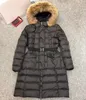 Women Khloe Long Down Jacket Designer Fox Fur Hood Outwear Winter Zipper Closure Belt Pockets Thick Warm Coat