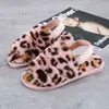 Mulheres chinelas de lã de lã Leopard Plush Slipper Aberta Anti Slip Warm 0718