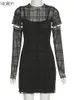 Klalien 2022 Våren Simple Plaid Patchwork Young Style Dress Women Casual Street Slim Office Lady Black Mini Dress 220317